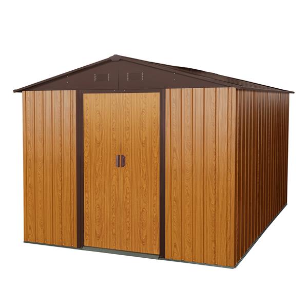 10ft x 8ft Outdoor Metal Storage Shed with Metal Floor Base,Coffee