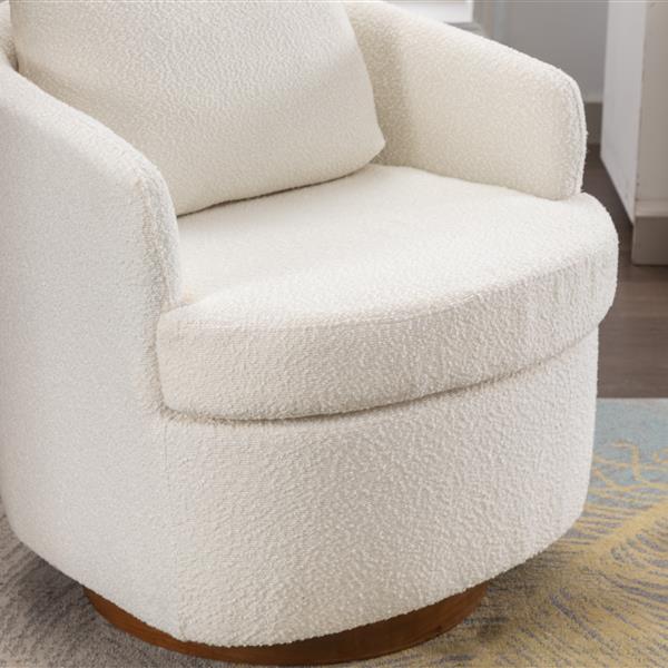 035-Boucle Fabric Swivel Chair With Soild Wood Round Brown Base Leg,Ivory