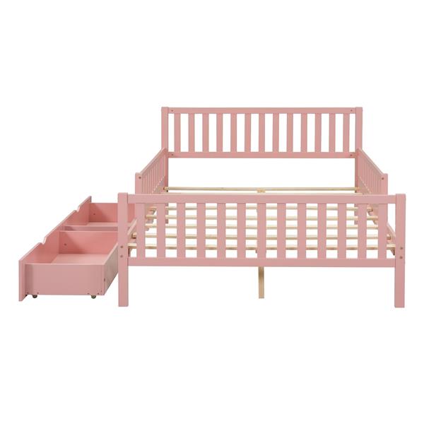 Full Size Wood Platform Bed with Guardrails on Both Sides and Two Storage Drawers ,Pink