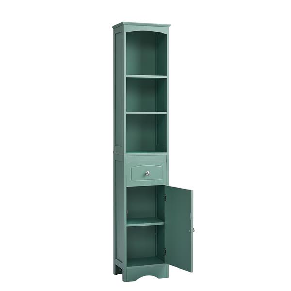 Tall Bathroom Cabinet, Freestanding Storage Cabinet with Drawer, MDF Board, Adjustable Shelf, Green