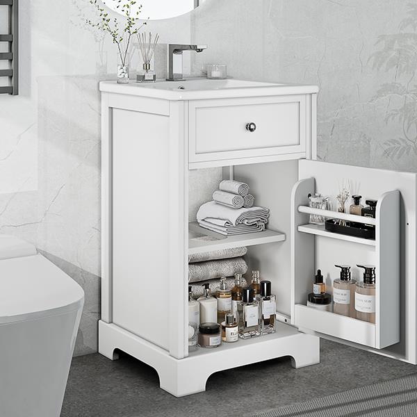 20" Bathroom Vanity with Sink, Bathroom Cabinet with Soft Closing Door, Storage Rack and Adjustable Shelve, White