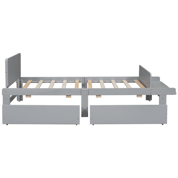 Twin Bed with Footboard Bench,2 drawers,Grey