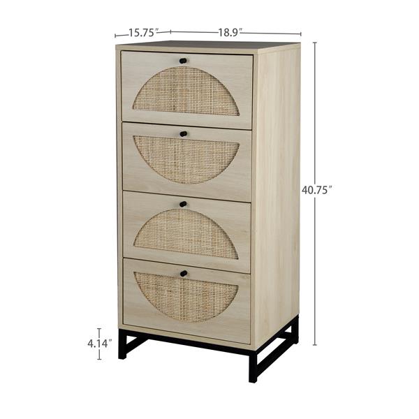 Natural rattan, Cabinet with 4 drawers, Suitable for living room, bedroom and study, Diversified storage