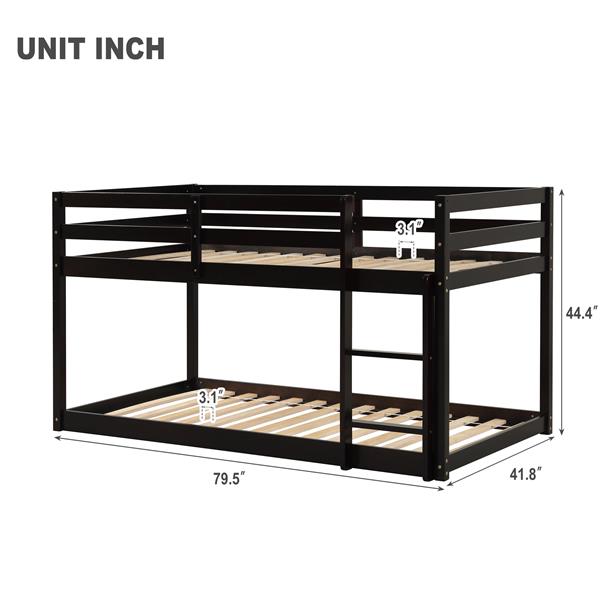 Twin over Twin Floor Bunk Bed,Espresso