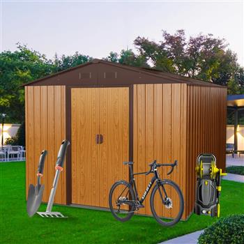 10ft x 8ft Outdoor Metal Storage Shed with Metal Floor Base,Coffee