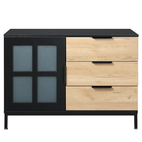 DRESSER CABINET BAR CABINET storge cabinet Glass door side cabinet lockersEmbedded metal handle can be placed in the living room, bedroom, dining room, black+brown