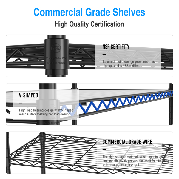 3 Tier Shelf Wire Shelving Unit - 3000LBS, 3T1848-3KLB-B-LKJ