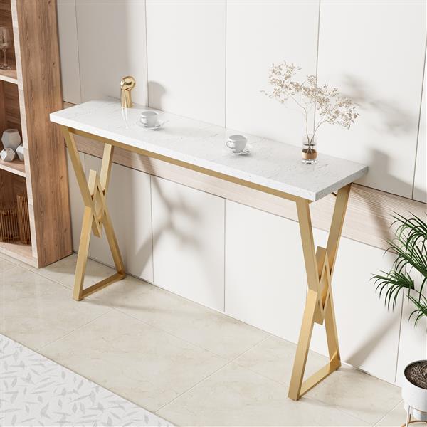 63" Modern White Kitchen Bar Height Dining Table Wood Breakfast Pub Table with Gold Base