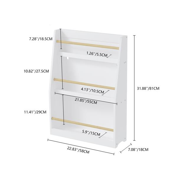 3 Tier Kids Book Shelf,Kids Book Rack, Helps Keep Bedrooms, Playrooms, and Classrooms Organized,White