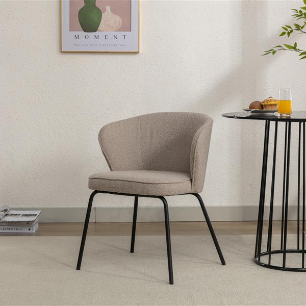 041-Set of 1 Boucle Fabric Dining Chair With Black Metal Legs,Light Coffee