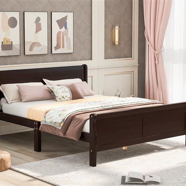 Full Size Wood Platform Bed with Headboard and Wooden Slat Support (Espresso)