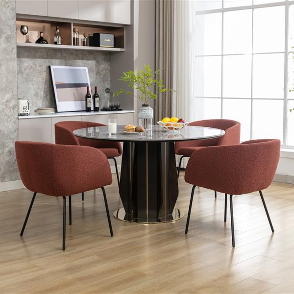 040-Set of 2 Boucle Fabric Dining Chairs With Black Metal Legs,Wine Red