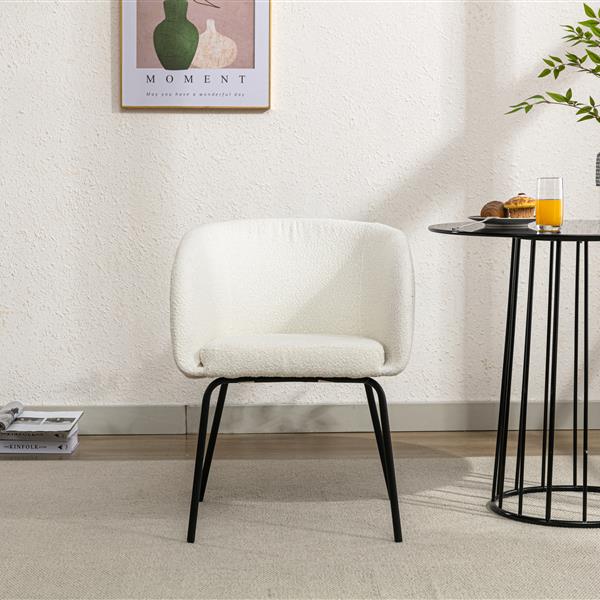 039-Set of 1 Boucle Fabric Dining Chair With Black Metal Legs,Ivory