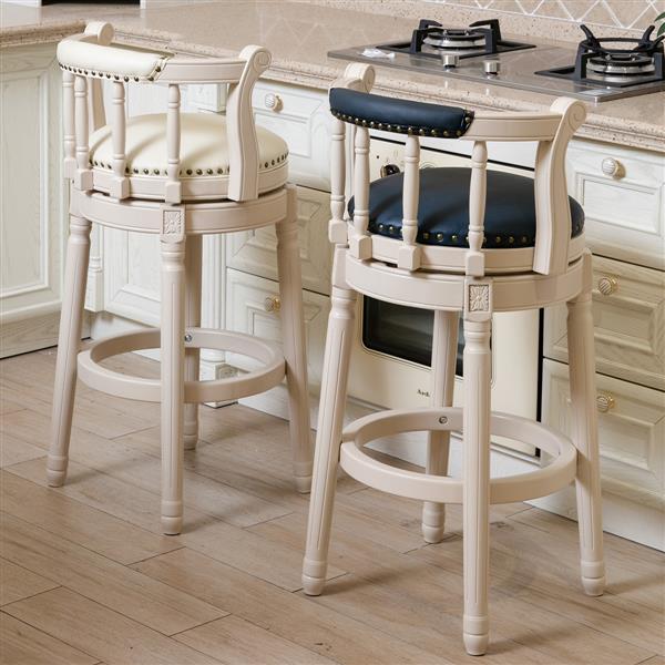 Bar Stools Seat Height 29.5'' Leather Wooden Bar Stools(WHITE-BLUE 1pc)