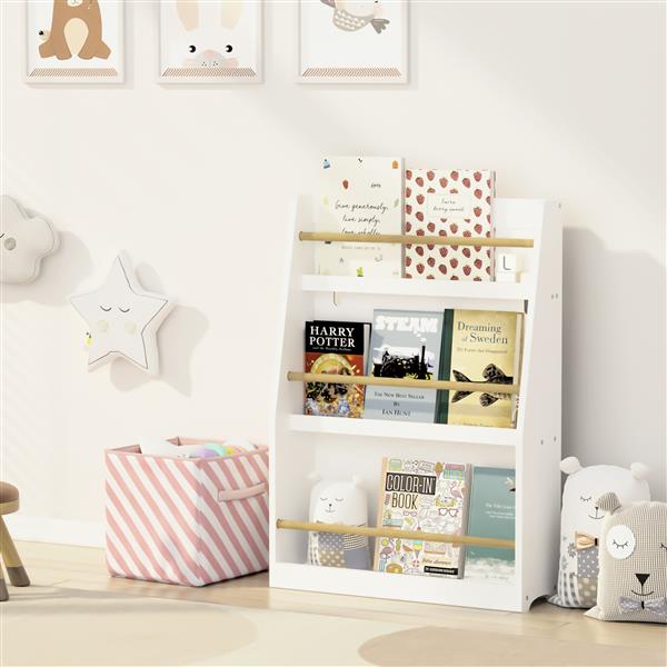 3 Tier Kids Book Shelf,Kids Book Rack, Helps Keep Bedrooms, Playrooms, and Classrooms Organized,White