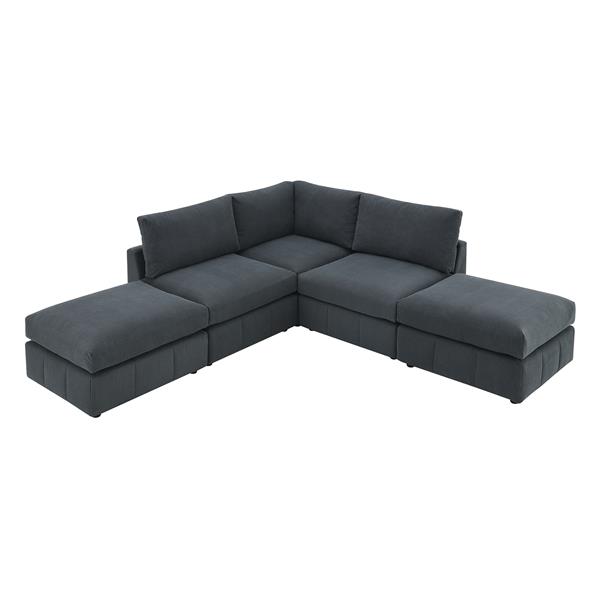 [VIDEO provided][New]93"Modern Sectional Sofa with Vertical Stripes,5-Seat Armless Couch Set with Convertible Ottomans,Various Combinations,L-Shape Indoor Furniture for Living Room,Apartment, 2 Colors