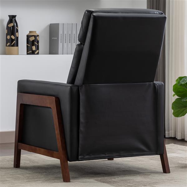 Wood-Framed PU Leather Recliner Chair Adjustable Home Theater Seating with Thick Seat Cushion and Backrest Modern Living Room Recliners, Black