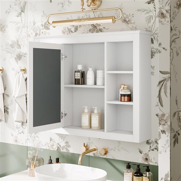 35'' x 27.5'' Medicine Cabinet, Wall Mounted Bathroom Storage Cabinet, Modern Bathroom Wall Cabinet with Mirror, Mirror Cabinet with 6 Open Shelves (Not Include Bathroom Vanity )