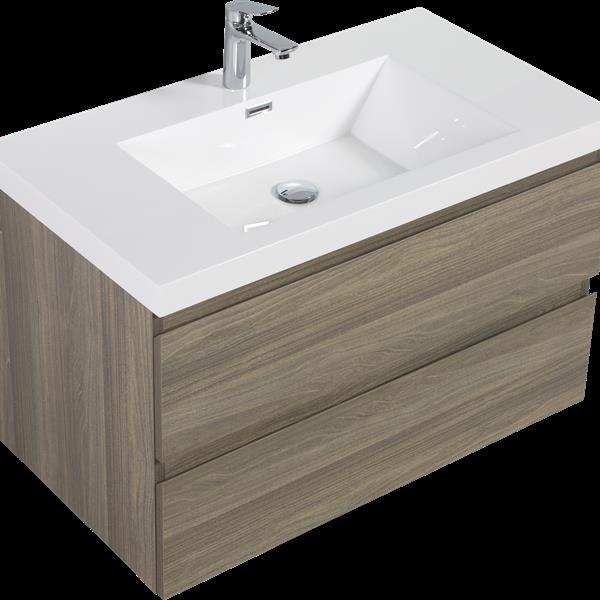 36" Floating Bathroom Vanity with Sink, Modern Wall-Mounted Bathroom Storage Vanity Cabinet with Resin Top Basin and Soft Close Drawers, Ash Grey 24V11-36AG