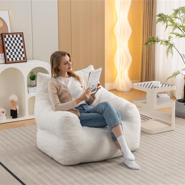 054-Large Size Teddy Fabric Bean Bag Chair Lazy Sofa Chair Sponge filling For Indoor,Ivory