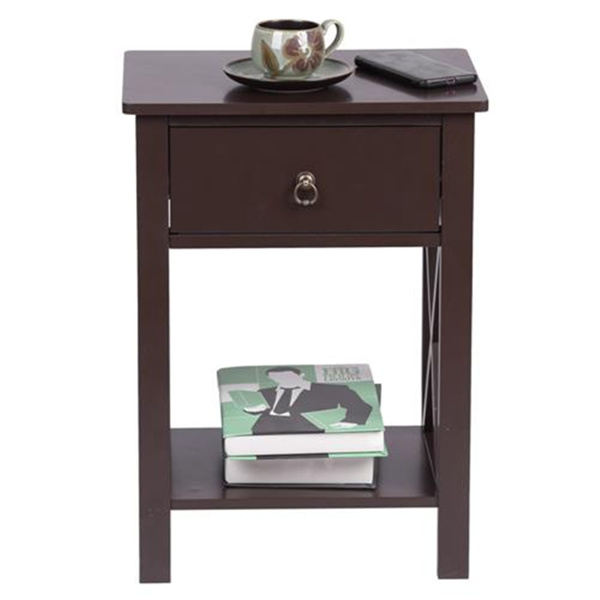 FCH Nightstand Modern End Table, Side Table with 1 Drawer and Storage Shelf, Brown