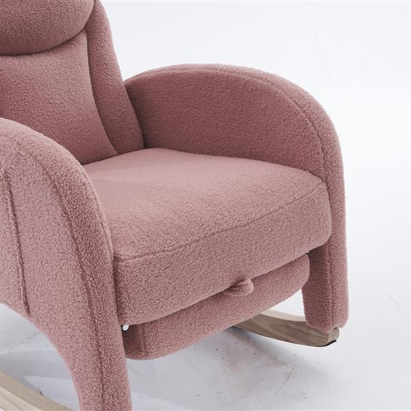 052-Teddy Fabric Nursery Rocking Chair With Adjustable Footrest,Pink