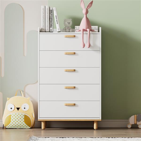 Modern Simple Style White Modern 5-Drawer Chest for Bedroom, Kid's Room, Living Room, Nursery Room