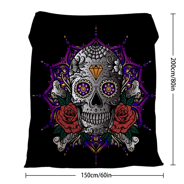 3D Rose Skull Flannel Throw Blanket Fluffy Skull Blanket for Women Adult Men Mandala Skull Blanket Candy Skull Throw Blanket Skull Gifts 130X150cm