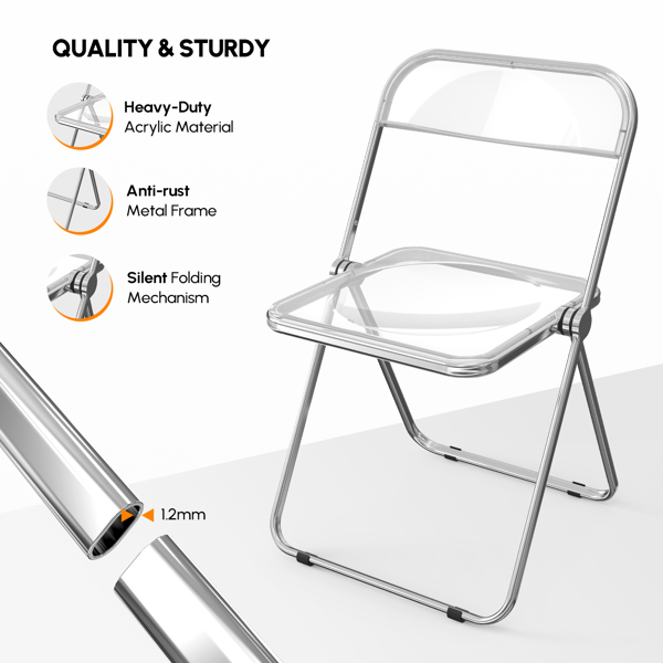 2pcs Foldable Patio Plastic Folding Chairs White Transparent