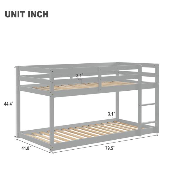 Twin over Twin Floor Bunk Bed,Grey