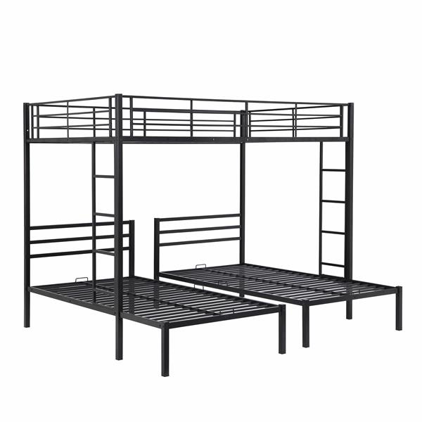 Full over Twin&Twin Size Bunk Bed with Built-in Shelf, Black