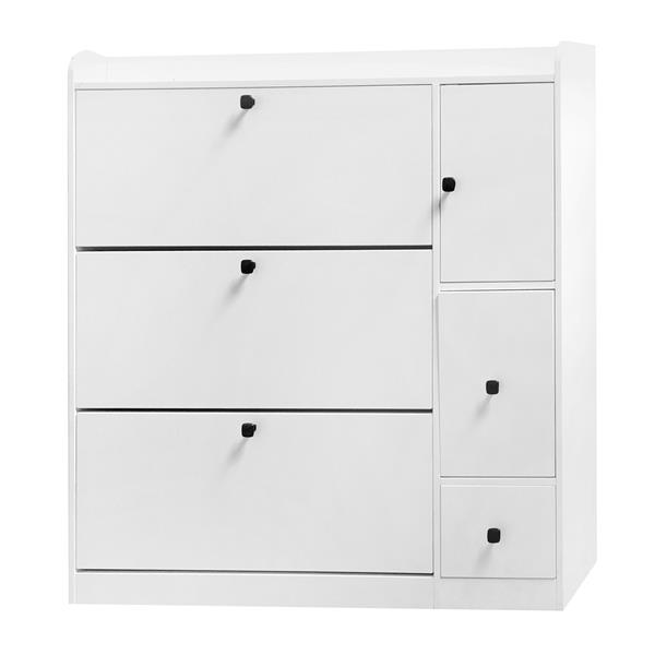 Versatile Shoe Cabinet with 3 Flip Drawers, Maximum Storage Entryway Organizer with Drawer, Free Standing Shoe Rack with Pull-down Seat for Hallway, White