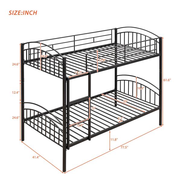 Twin Over Twin Metal Bunk Bed,Divided into Two Beds(Black)