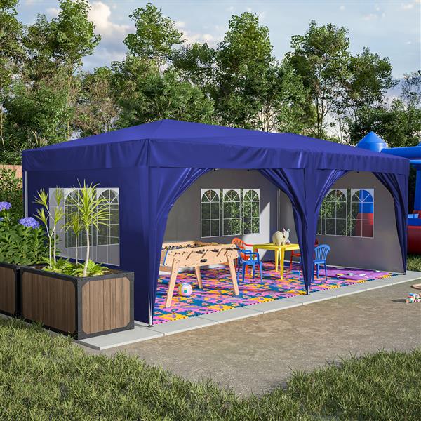 10'x20' EZ Pop Up Canopy Outdoor Portable Party Folding Tent with 6 Removable Sidewalls + Carry Bag + 6pcs Weight Bag Beige Blue