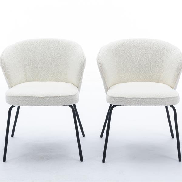 042-Set of 2 Boucle Fabric Dining Chairs With Black Metal Legs,Ivory