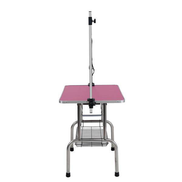 46" Folding Dog Pet Grooming Table Stainless Steel Frame Rubber Mat on Board with Adjustable Arm and Clamps pet dog Cat Grooming Table (PINK COLOR)