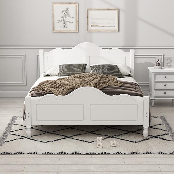 Traditional Concise Style Solid Wood Platform Bed, No Need Box Spring, White Queen