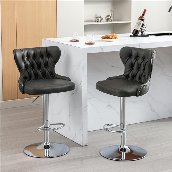 Swivel PU Barstools Adjusatble Seat Height from 25-33 Inch, Modern Upholstered Chrome base Bar Stools with Backs Comfortable Tufted for Home Pub and Kitchen Island