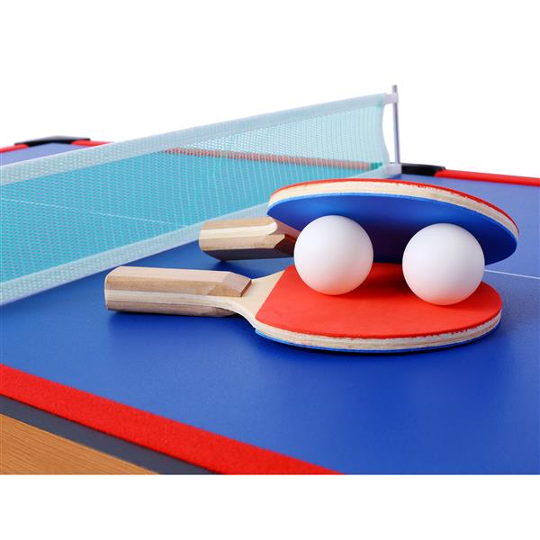 5-in-1 Multi-Game Table - Billiards, Push Hockey, Foosball, Ping Pong, and Basketball  brown/red