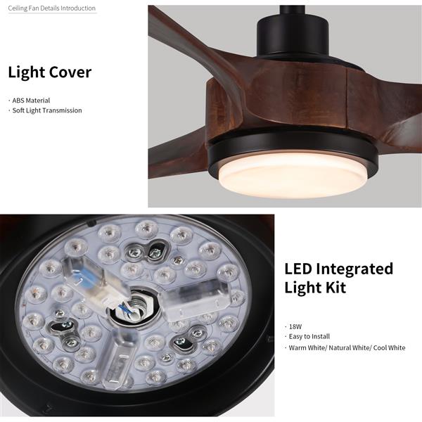 52 in. Integrated LED Indoor Brown Wood Ceiling Fan with Light Kit and Remote Control