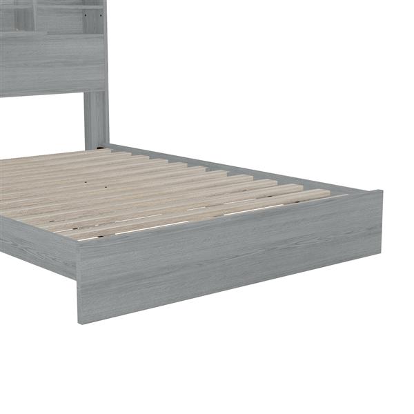 Queen Size Vintage Platform Bed,With Storage Headboard and Charging Station, Light Gray