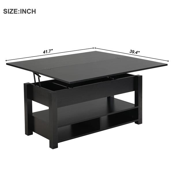 [VIDEO provided] Lift Top Coffee Table, Multi-Functional Coffee Table with Open Shelves, Modern Lift Tabletop Dining Table for Living Room, Home Office, Black