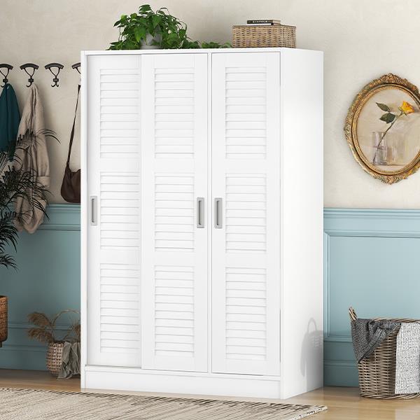 3-Door Shutter Wardrobe with shelves, White