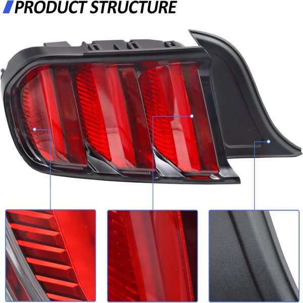 LED Tail Lights Assembly Compatible with 2015-2020 Ford Mustang Full LED Red Lens Left Driver side