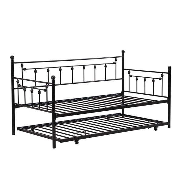 Twin Size Metal Daybed with Pull Out Trundle, Modern 2 in 1 Sofa Bed Frame for Kids Teens Adults,Single Daybed Sofa Bed Frame for Bedroom Living Room Guest Room,No Box Spring Needed