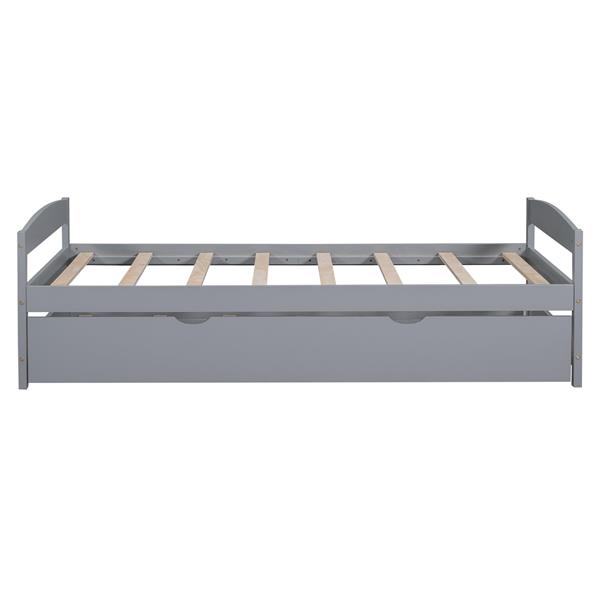 Twin Size Platform Bed with Twin Size Trundle, Gray