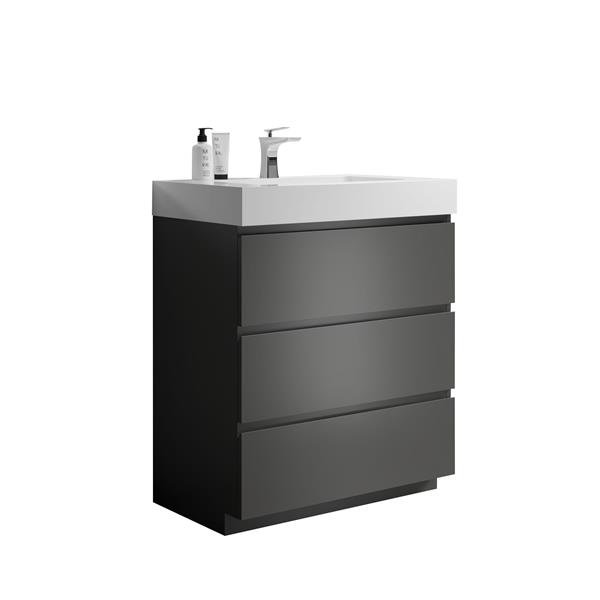 30" Gray Bathroom Vanity with Sink, Large Storage  Bathroom Vanity for Modern Bathroom, One-Piece White Sink Basin without Drain and Faucet