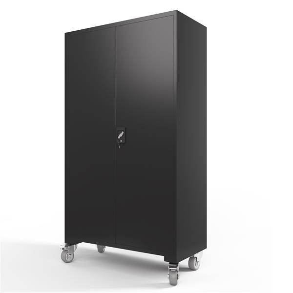 Upgraded Wide 39.37 Inch & Depth 19.69 Inch Metal Storage Cabinet 72 Inch Black Lockable Garage Cabinet with Wheels  Heavy-Duty Steel Cabinet with Doors & 4 Adjustable Shelves for Home, Office