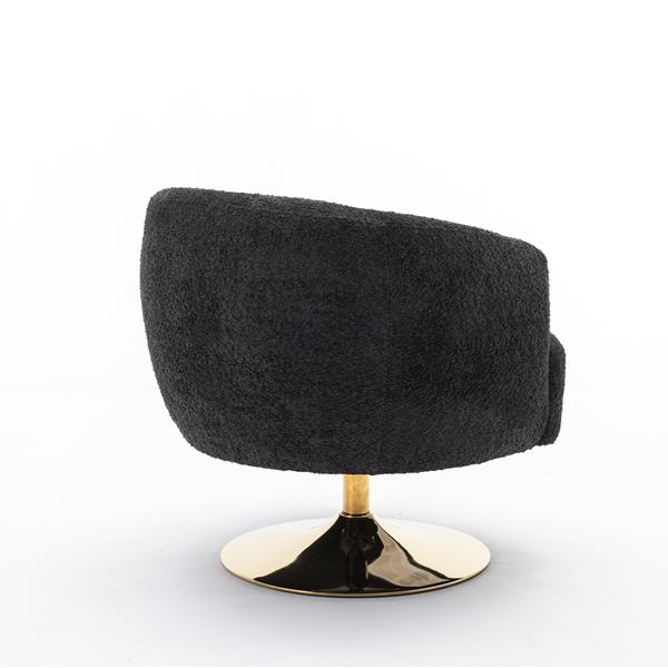 048-Chenille Fabric Swivel Chair With Gold Metal Round Base,Black