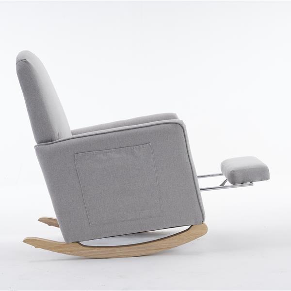 044-Cotton Linen Fabric Nursery Rocking Chair With Adjustable Footrest,Light Gray